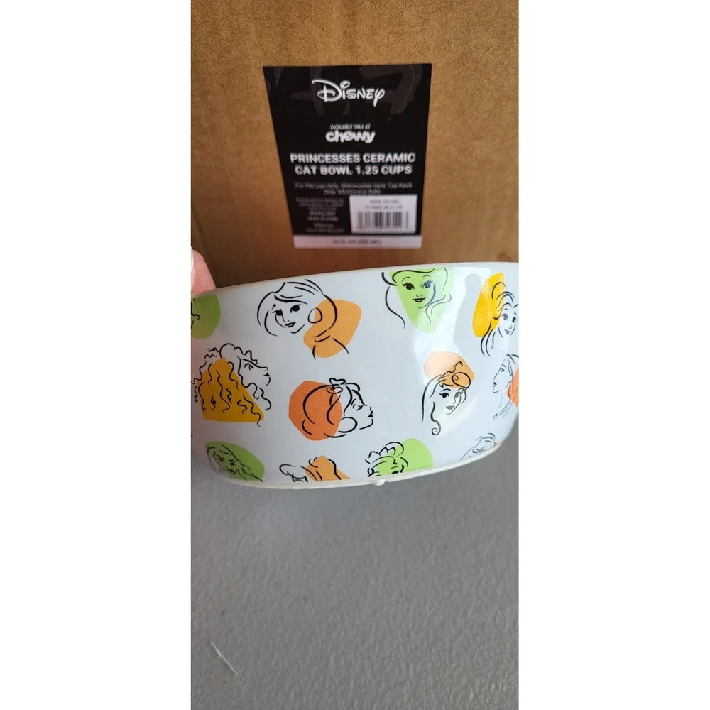 Disney Princesses Ceramic Cat Bowl 1.25 Cups Orange White Chewy Exclusive 291395